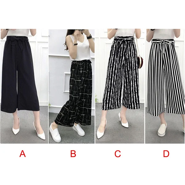 

Womens Lady Wide Legs High Waist Casual Summer Autumn Solid Thin Pants Loose Culottes Trousers OL Ladies Career Long Trousers