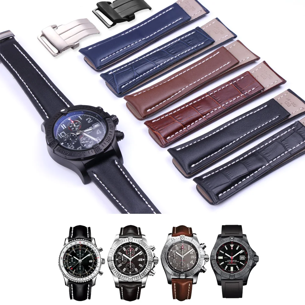 

20MM 22MM 24MM Genuine Cow Leather Watch Band For Breitlin-g WatchStrap Pilot Watch Watchband Bracelet Man Accessory Deployment