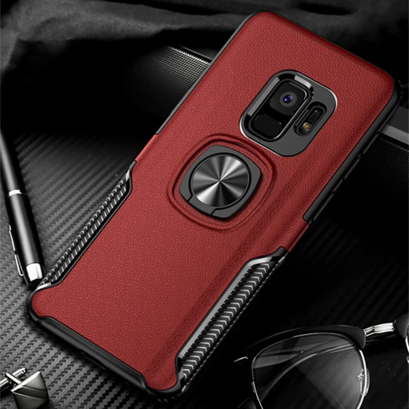 Кожаный чехол-подставка с текстурой для Samsung S8 S9 S10 Plus E Note 9 8 автомобильный