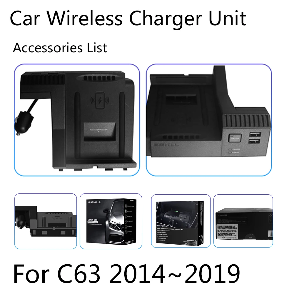 10W Wireless Charger For Mercedes Benz C63 2014~2019 Car Charging Qi iphone Android Phone Plug and plag Accessories | Автомобили и