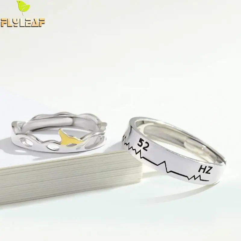 

Flyleaf 925 Sterling Silver 52HZ Whale Loves Open Rings For Women Romantic Couple Jewelry Valentine's Day Student Gift
