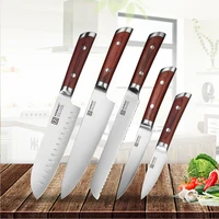 keemake 5pcs knives set german 1 4116 steel santoku bread utility chef kitchen knife color wood handle fruit paring cut knives
