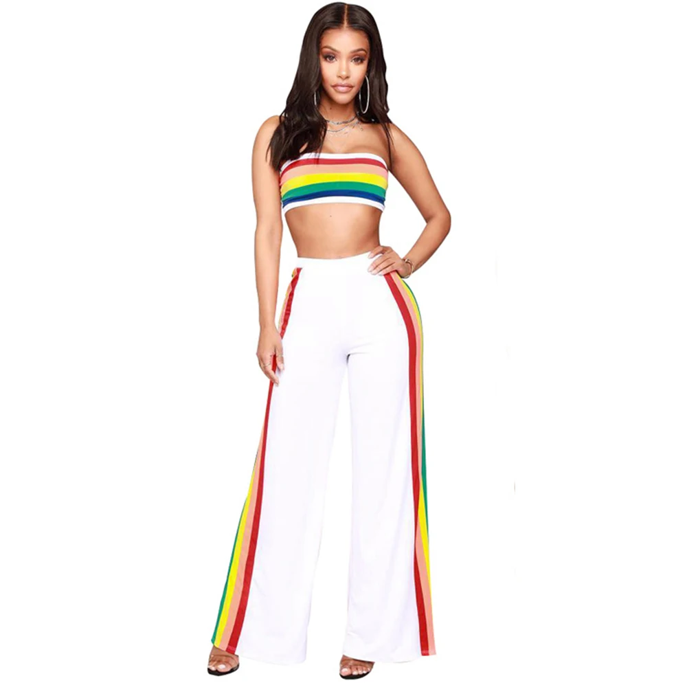 Повседневный Женский костюм в радужную полоску пикантная туника укороченный топ