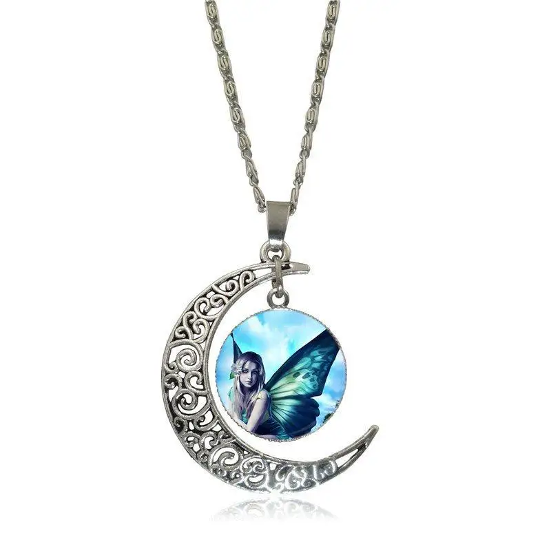 EJ Glaze Life Magazine Butterfly Woman Fashion Glass Cabochon Moon Pendant Necklace Choker Jewelry For Women Gifts Boy | Украшения и