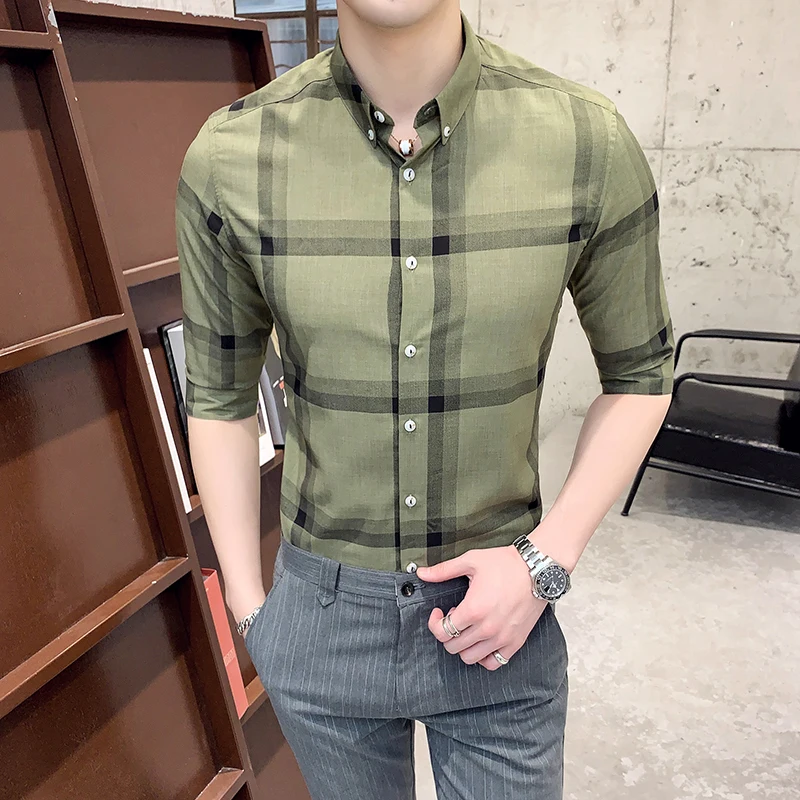 Рубашка Camisa hombre новая летняя мужская рубашка с коротким рукавом узкие в