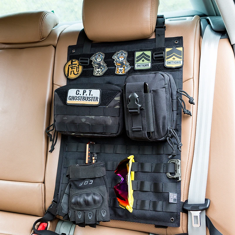 OneTigris тактический Molle автомобильный органайзер для сидений на заднем сиденье Универсальный автомобильный держатель EDC панель протектор подходит для всех автомобилей