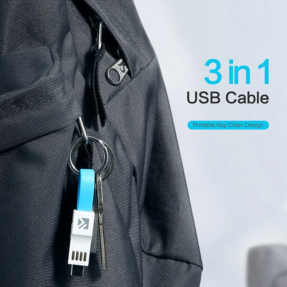 3 в 1 портативный брелок для ключей USB кабель передачи данных iPhone Micro usb type C Быстрая