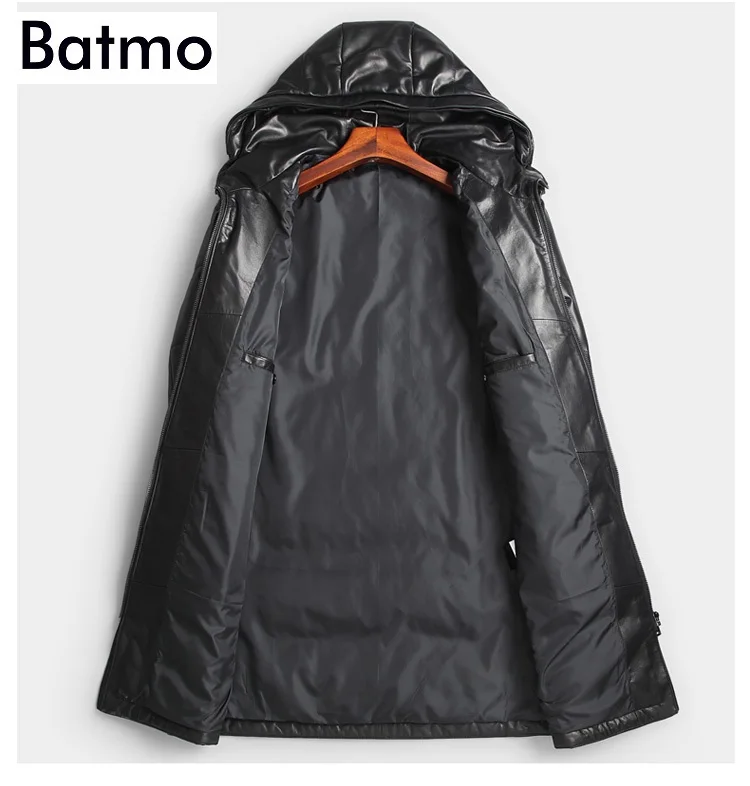 BATMO, Новое поступление, зимняя высококачественная мужская куртка из овчины с капюшоном на белом утином пуху, мужское теплое пальто из натуральной кожи, 99015