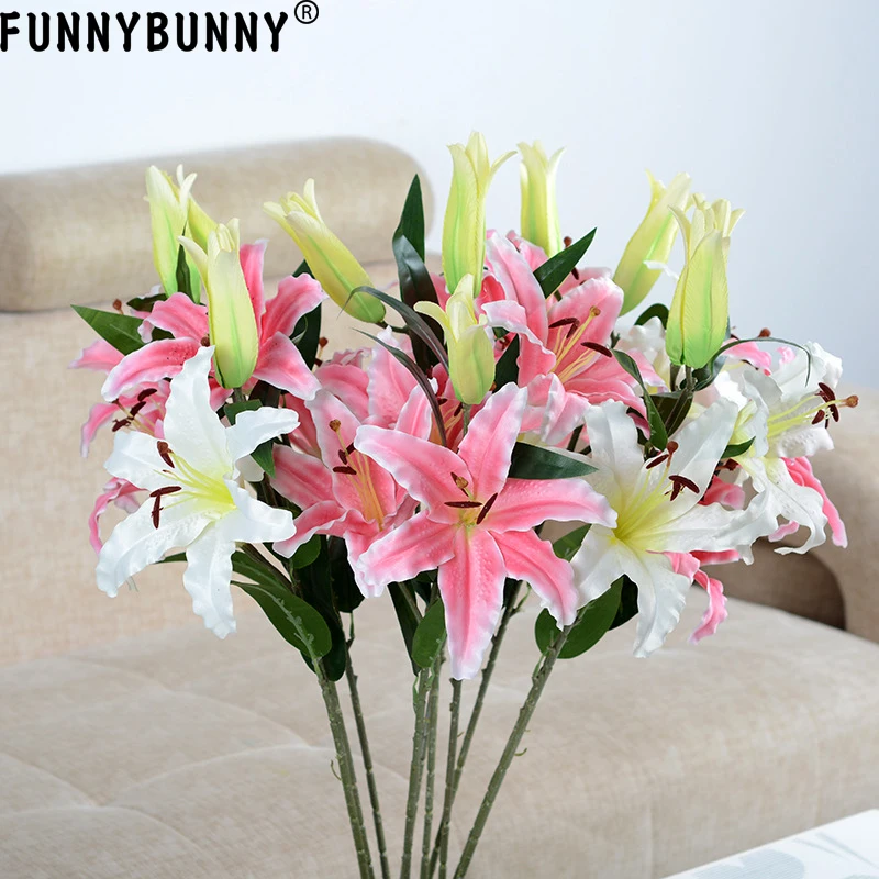FUNNYBUNNY Artificial Lily Silk Cloth Home Decoration Wedding Bouquet Fake Flowers Plants | Дом и сад