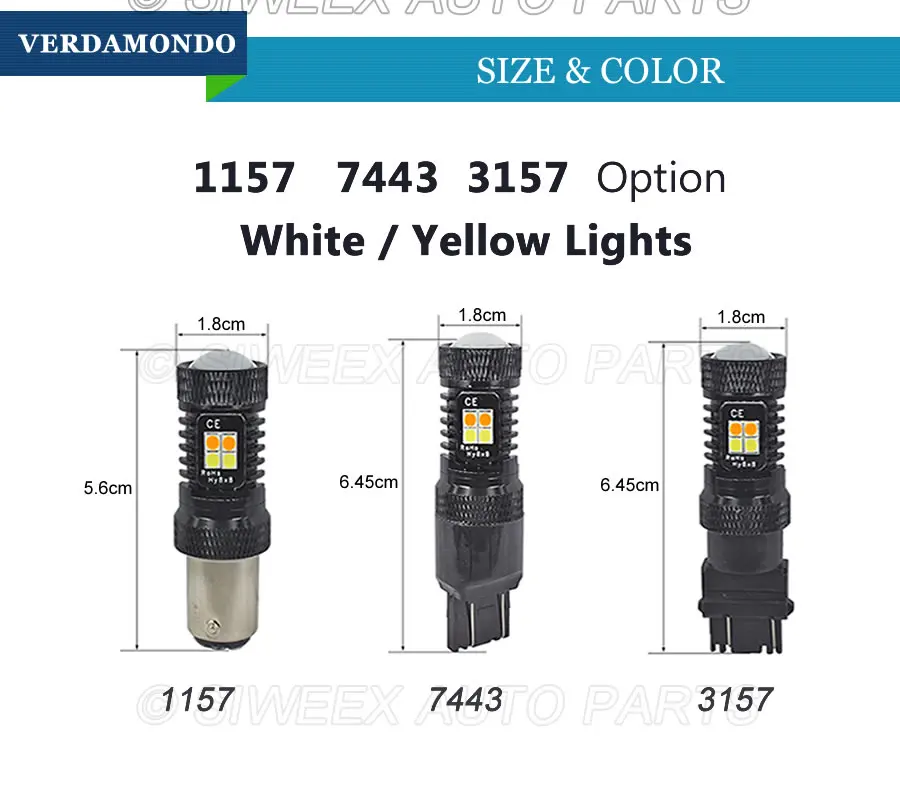 Светодиодная лампа дневного света P21 1157 BAY15D T20 7443 T25 3157 16SMD 3030|Сигнальная лампа| |