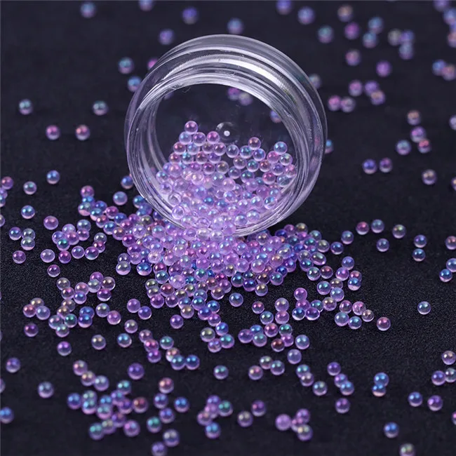 Purple Мини Пузырьковые бусины 3 цвета 1-3 мм прозрачный розовый фиолетовый маникюр Дизайн ногтей украшения 1 коробка DIY телефон украшение основа лак - Цвет: Purple