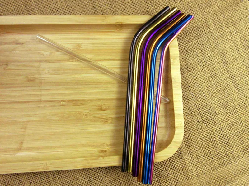 3 шт./лот металлическая прямая Питьевая соломка экологически чистая Радужная из