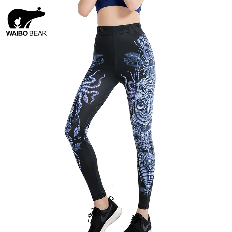 

2017 Ethnic Style Owl 3D Print Leggings Summer Elastic High Waist Legins Slim Pants Fitness Workout Leggins Jegging WAIBO BEAR