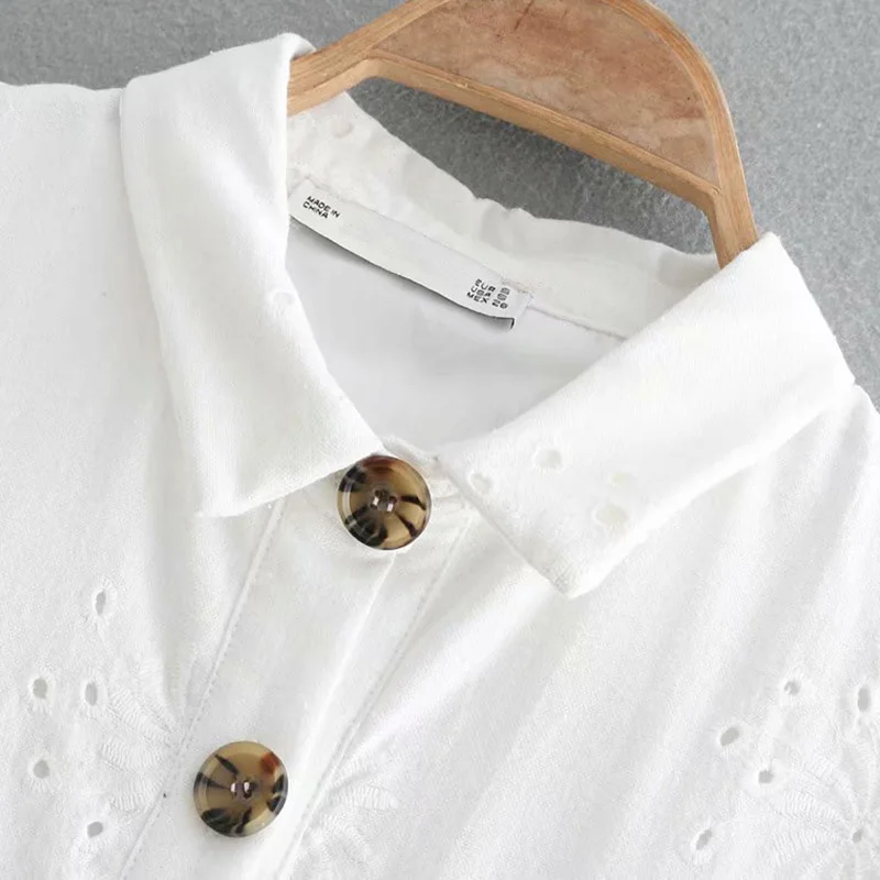 Женское винтажное платье с вышивкой и пуговицами летнее элегантное рубашка