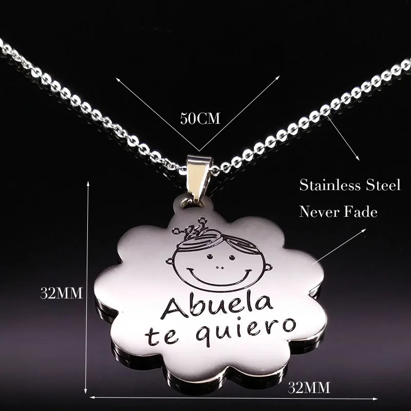 

Fahsion Abuela te quiero Stainless Steel Necklace Women Black Enamel Silver Color Chain Necklace Jewelry collar mujer N1813