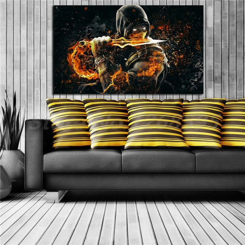 Плакаты на холсте Mortal Kombat Scorpion On Fire настенные картины для офиса гостиной домашний