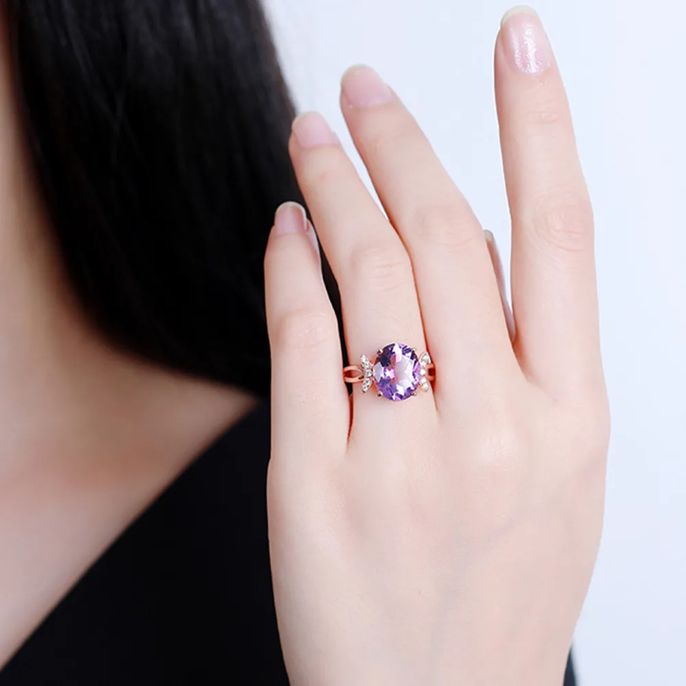 Модные 925 пробы серебро Природный аметист кольцо красивые Для женщин Jewelry высокое