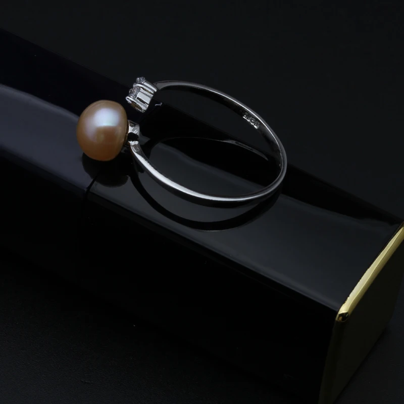 pink pearl ring Мода Регулируемый натуральный черный жемчуг кольцо пресной воды жемчуг кольцо стерлингового серебра 925 Серебряное кольцо для женщин Свадебные ювелирные изделия - Цвет камня: pink pearl ring
