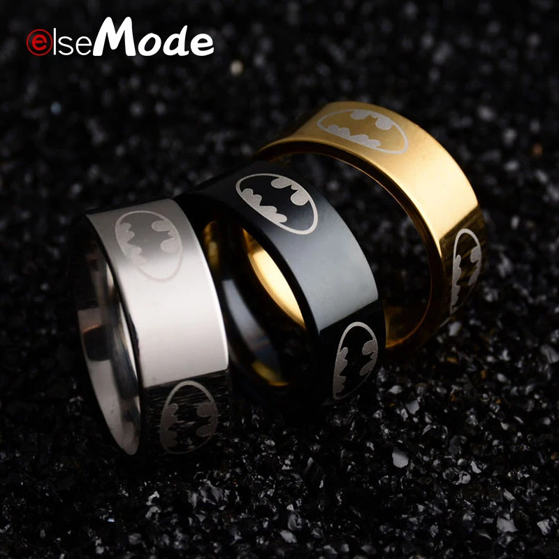 ELSEMODE 1 шт. мужские черные кольца с супергероем Бэтменом, титановые кольца из нержавеющей стали для мужчин и женщин, вечерние ювелирные изделия