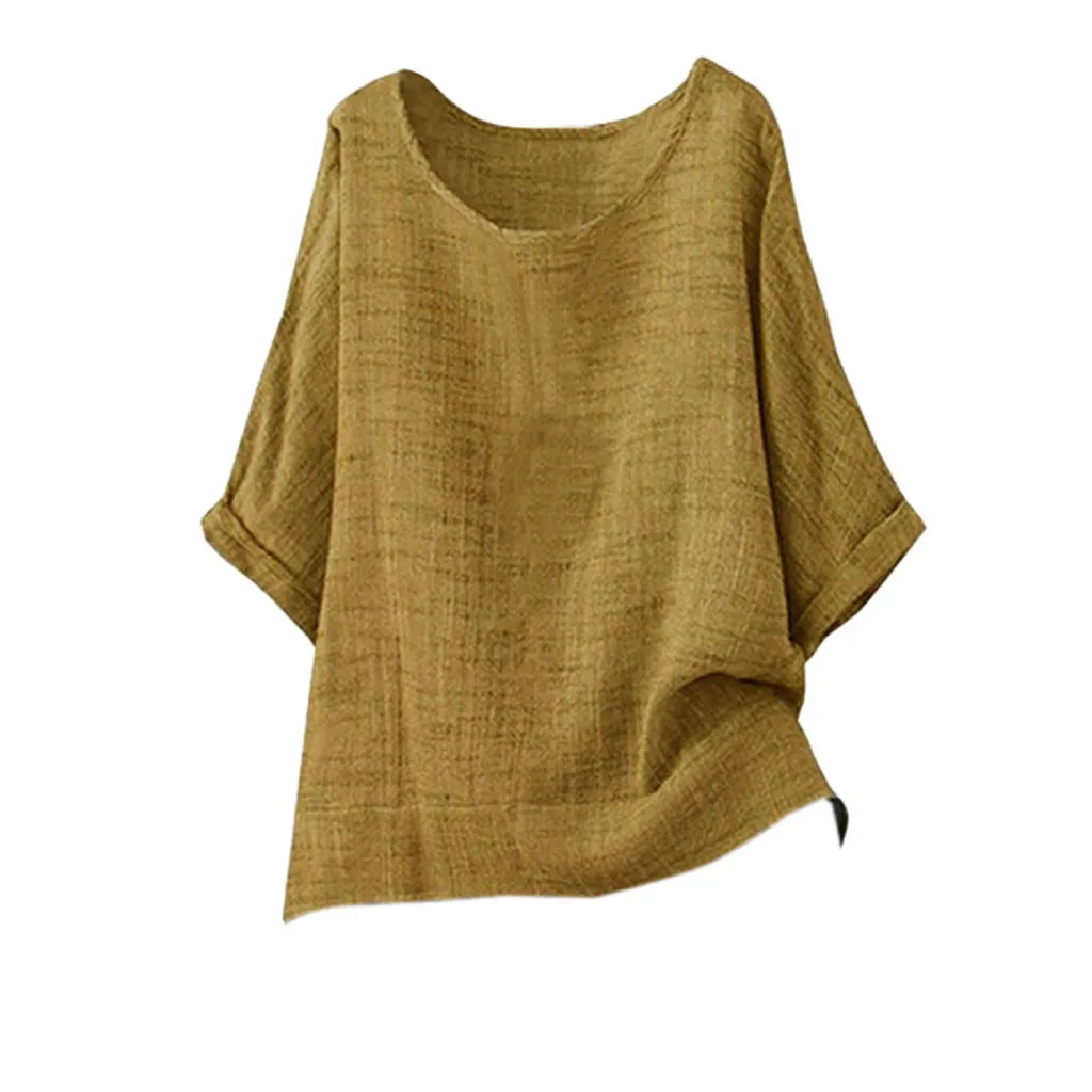 

FREE OSTRICH Women Shirts Round Neck Loose Cotton And Linen Casual Retro Top Gray Fashion Top Popular 2019 Blouse Women Shirts