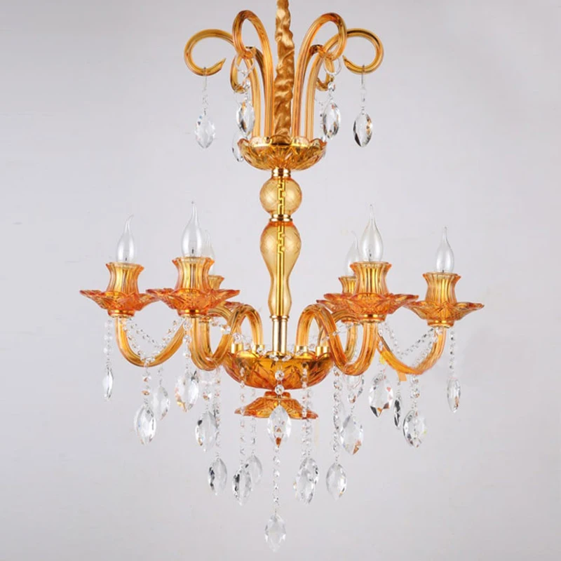 6 свечей Европейский роскошный подвесной светильник из оранжевого стекла