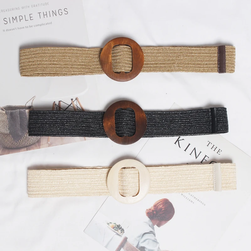 

2019 Knitted Women Belt Woven Wide Belt Wood Round Pin Belt for Lady Dress Overcoat Twist High Quality Belt for Female 2019