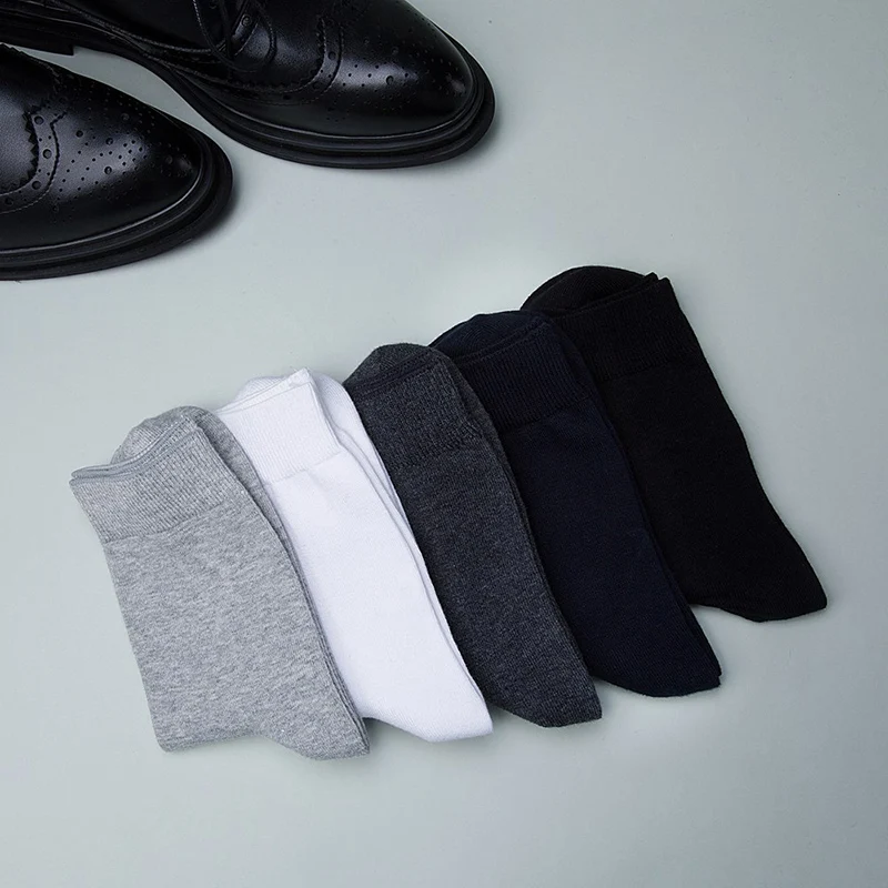 5 пар/лот модные хлопковые мужские носки белые черные деловые дышащие мягкие до