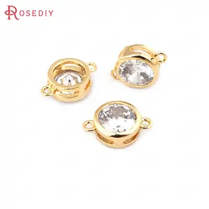 Латунь, цирконий Круглые Подвески с двумя отверстиями, цвет золото 24 К, 4 мм, 5 мм, 6 мм, комплектующие для ювелирных украшений, аксессуары для бижутерии, 6 шт.