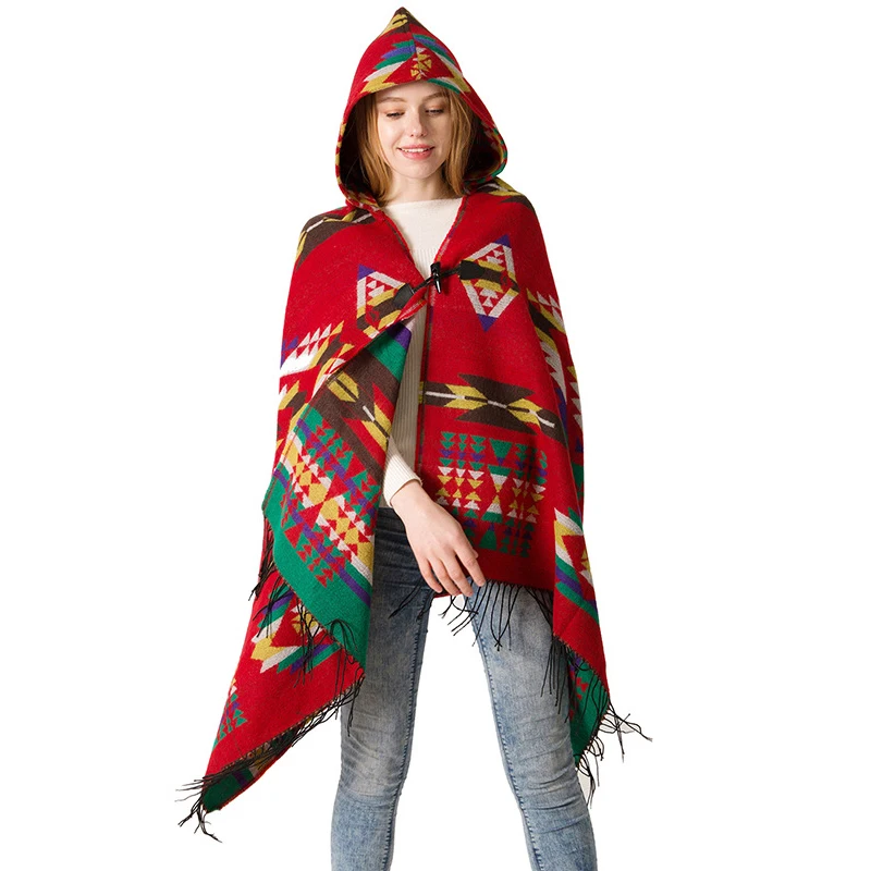 Модные зимние пончо Feminino Inverno с Кепки Boho богемный мягкий Одеяло негабаритных бахромой шарф палантины шали