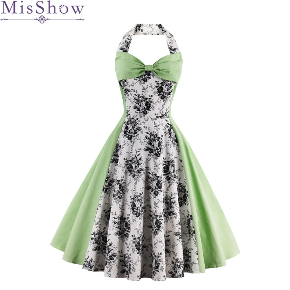Misshow 2017 Для женщин Винтаж летнее платье с открытыми плечами без рукавов