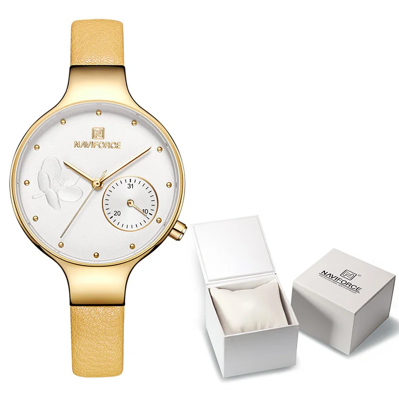 Gold-Box-W NAVIFORCE женские часы лучший бренд класса люкс Модные женские кварцевые наручные часы женские кожаные водонепроницаемые часы девушка Relogio Feminino - Цвет: Gold-Box-W