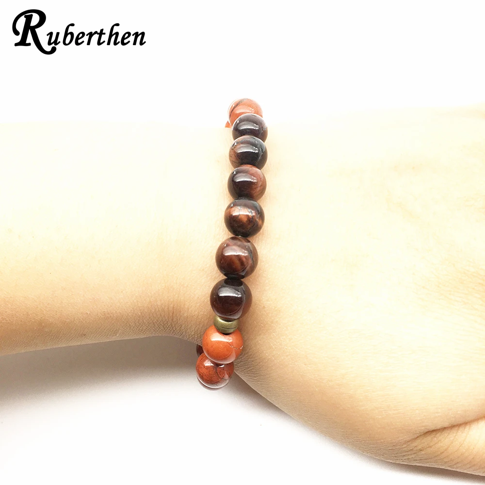 Ruberthen модный мужской Энергетический Браслет с красным тигровым глазом