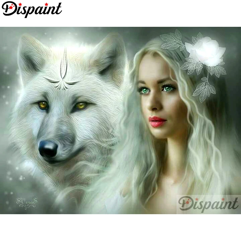

Картина с квадратными/круглыми стразами Dispaint, 5D, "женщина, волк", вышивка крестиком, 3D Декор для дома, A10273