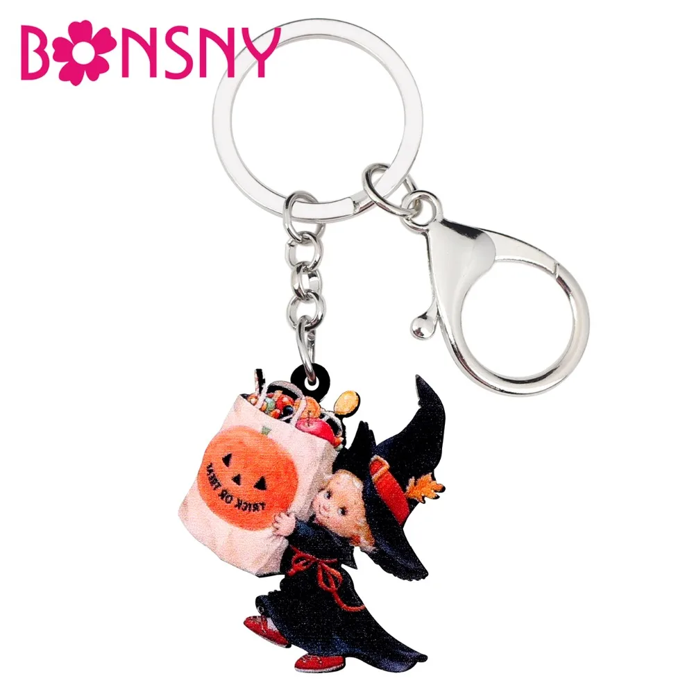 Bonsny акриловый Хэллоуин сладкие конфеты мешок Ангел брелок для ключей кольцо