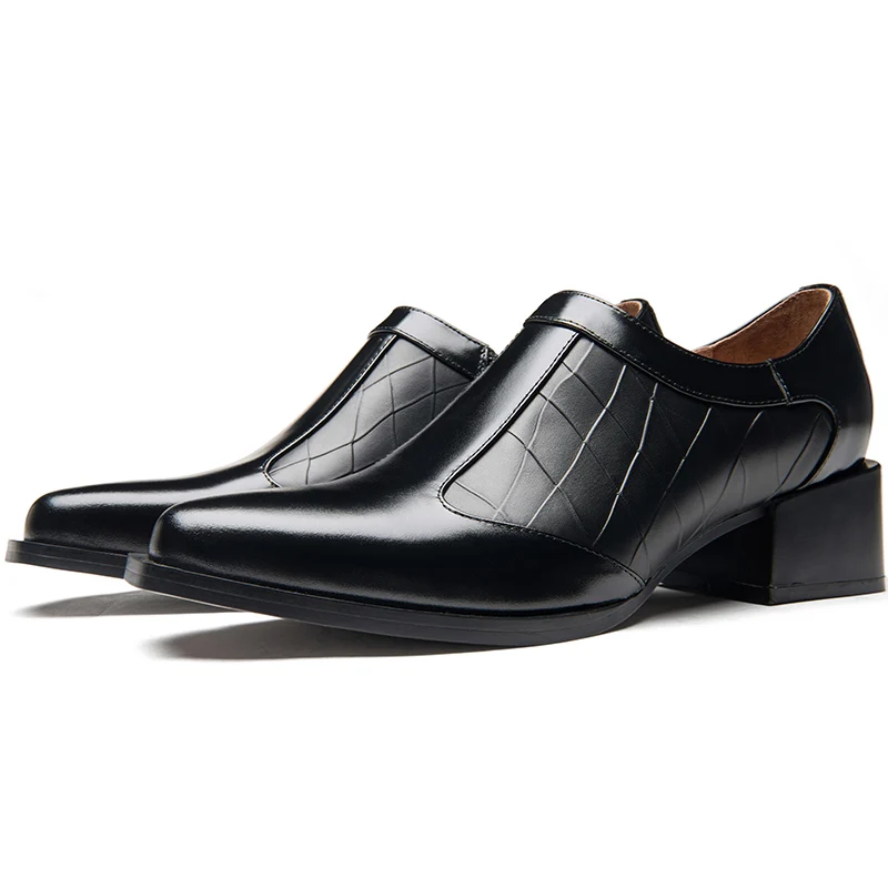 

37- 44 Small Size Men's Hight Heel Oxfords Businessman Trendy Full Grain Leather Formal Dress Shoes Heightened