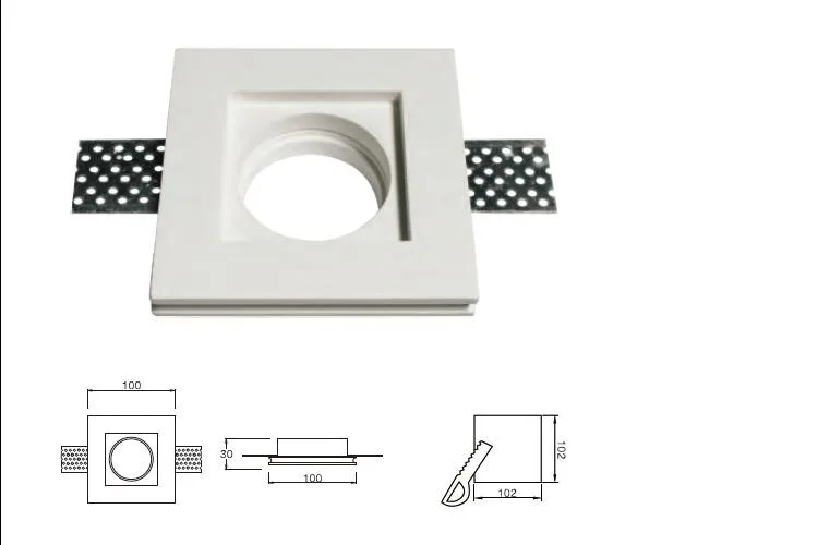 

White finish paintable plaster light Trimless gypsum light, Recessed ceiling light with dimmable 5W LED bulb, gesso down light