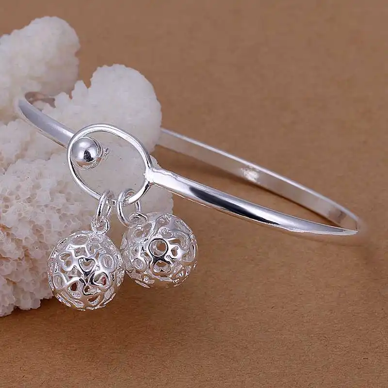 Free Shipping Wholesale 925 Sterling Silver Bracelet &amp Bangle Fashion Jewelry Dual Solid Ball SMTB174 | Украшения и аксессуары