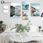 Картина с отражением горного озера природа плакат в скандинавском стиле Скандинавское украшение береговая линия городской пейзаж печать настенная живопись холст