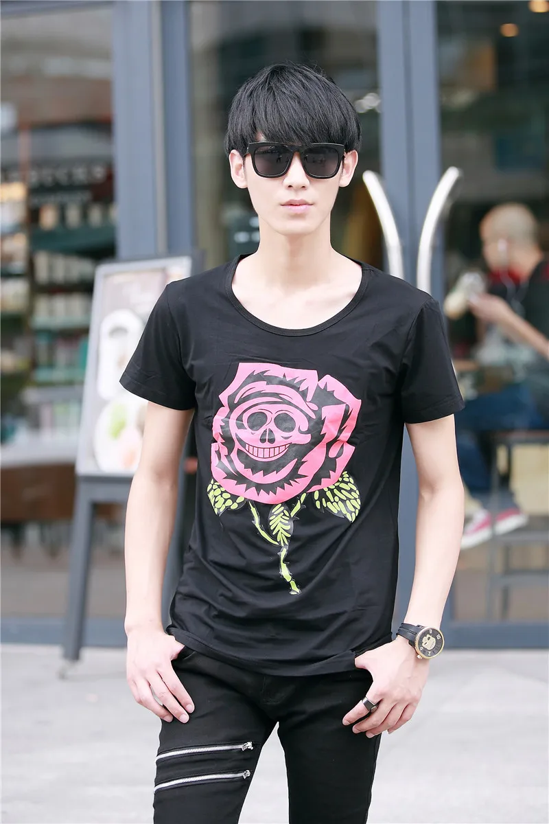 Мужская футболка с розовым черепом модная в стиле хип-хоп Корейском Новинка |