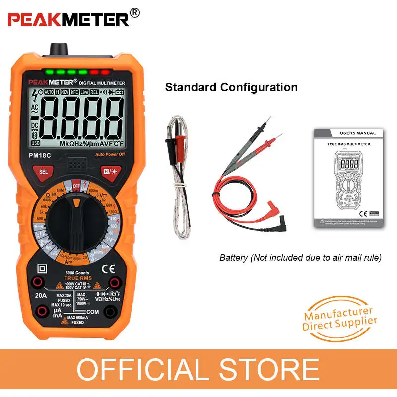 Цифровой мультиметр PEAKMETER PM18C True RMS AC/DC Измеритель сопротивления напряжения PM890D Емкость Частота Температура NCV тестер - Цвет: PM18C