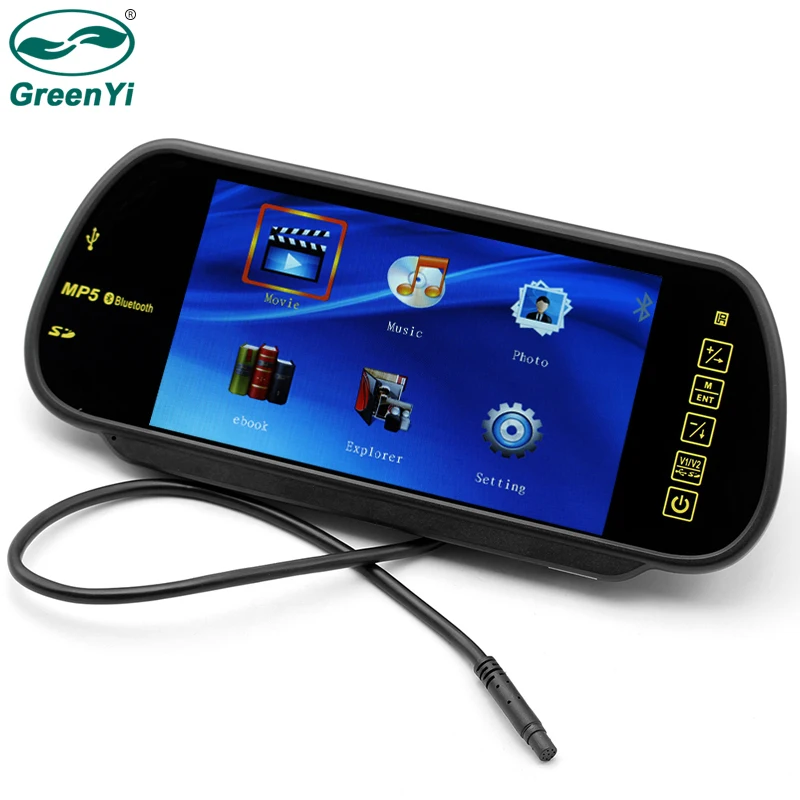 GreenYiHD 7 &quotTFT ЖК-дисплей зеркало заднего вида Парковка монитор MP4 FM динамик с