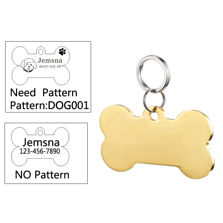GS002NA GOLD Идентификационные бирки для собак, гравировка, ошейник для кошек, аксессуары для собак, индивидуальная идентификационная бирка для питомцев, именная бирка из нержавеющей стали для щенков - Цвет: GS002NA GOLD