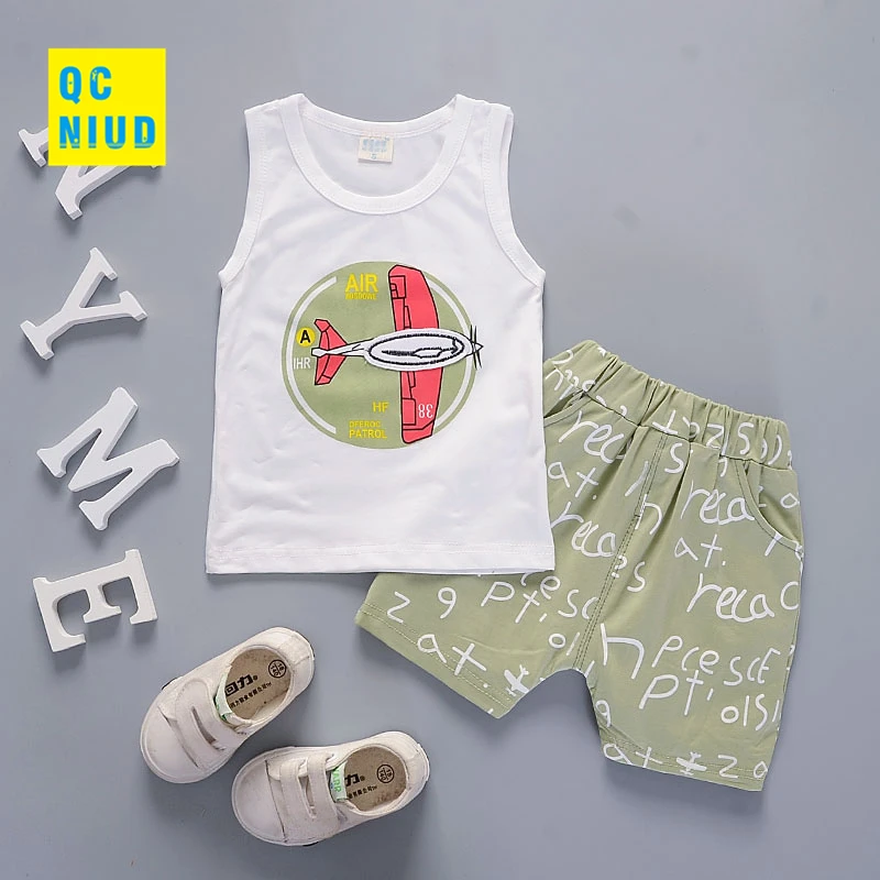 QCNIUD Boys Clothing Sets Summer Children Casual Cotton Vest T-shirt+Shorts Suit Kids Baby Clothes Infants Costume 2 Pieces | Детская