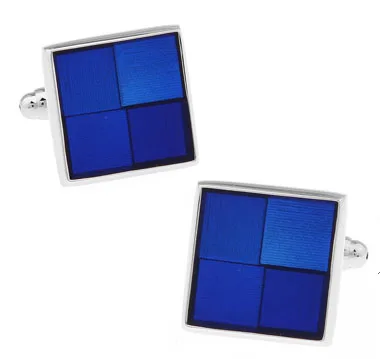 

1 pair Enamel Cufflinks For Business Men Square Blue Color Check Design