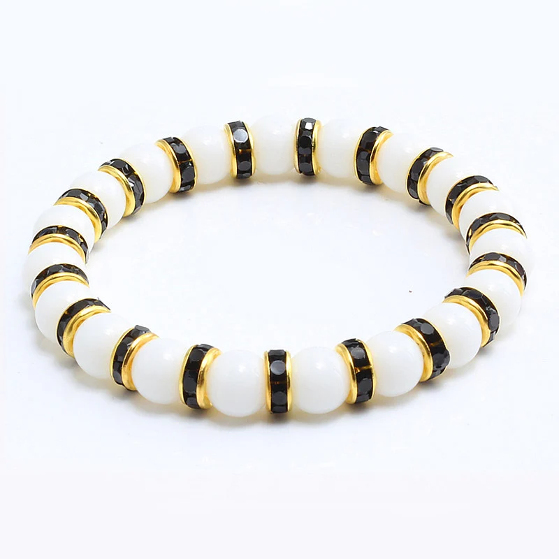 Gold-Black Черный Природный камень Лава матовый бисером браслеты с короной женщины белый фарфор мужчины браслет из Тигрового Глаза Дракон узор пара ювелирных изделий - Окраска металла: Gold-Black