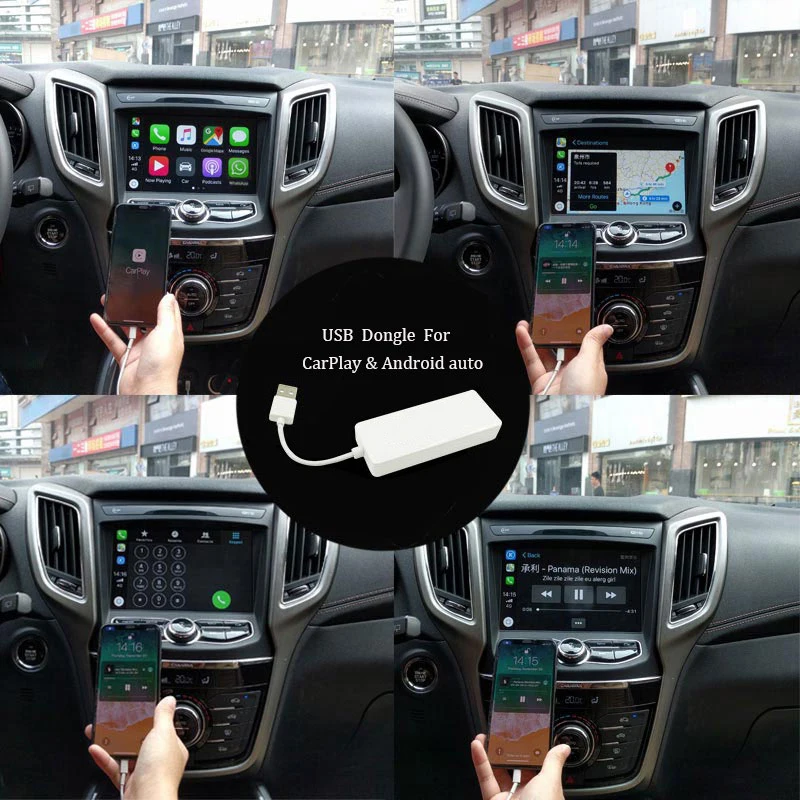 Автомобильный адаптер Carplay для Apple Android с автоматическим подключением для навигационного плеера, мобильного телефона, USB, кабель, ключ, белый