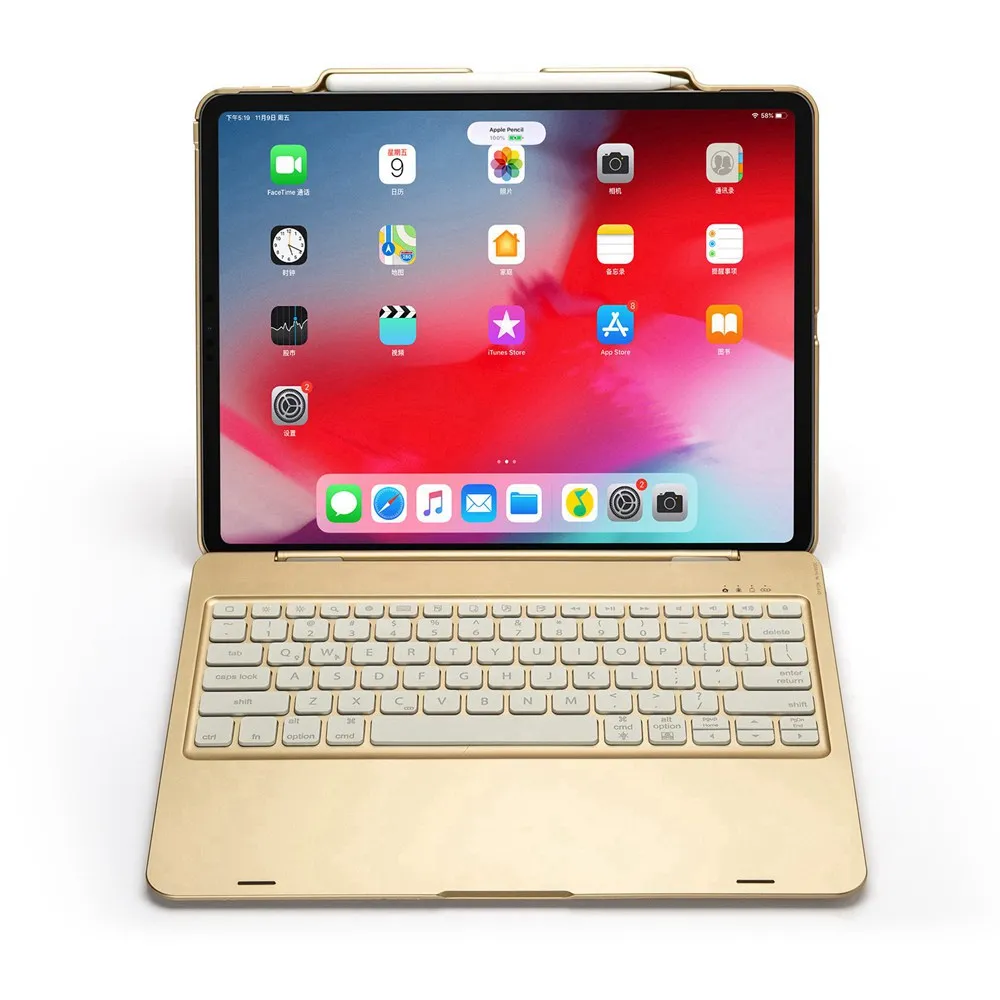 Для Новых iPad Pro 12,9 Беспроводная подсветка Bluetooth русский/испанский/Иврит Клавиатура Чехол подставка встроенный карандаш держатель