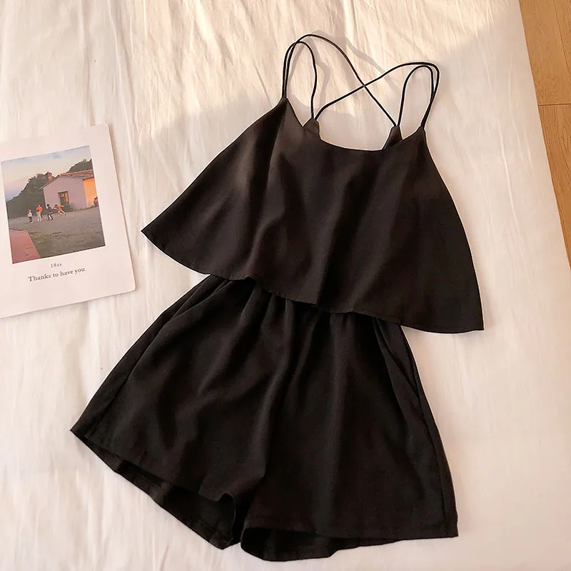 2019 Летние шифоновые женские комбинезоны в Корейском стиле сексуальная короткая