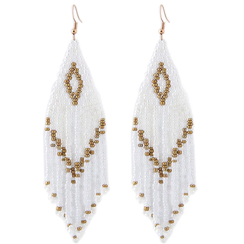 Новые модные ювелирные изделия Boho серьги с кисточками из бисера женские богемные длинные кисточки с бахромой женские подарки - Окраска металла: white
