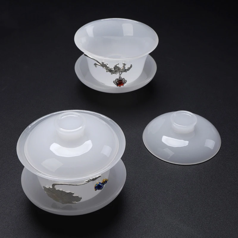 Керамический чайный набор кунг фу Цзиндэчжэнь 160 мл цветное стекло Серебряное